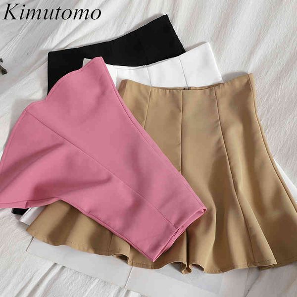 

kimutomo summer skirt women elegant age-reducing mermaid skirt korean high-waisted solid a-line mini skirt casual 210521, Black