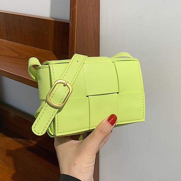 

evening bags mini woven square flap crossbody for women 2021 pu leather women's designer handbag luxury shoulder messenger bag green