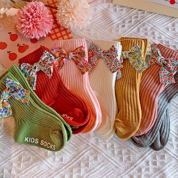 

sweet floral bows baby socks spring autumn princess girls toddler kids anti-slip short, Pink;yellow