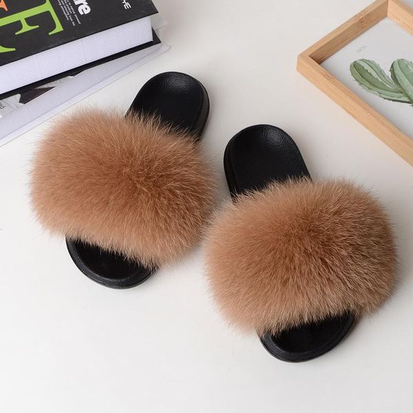

slippers 2021 fluffy fur shoes women real flip flop flat furry slides outdoor sandals woman amazing chanclas1, Black