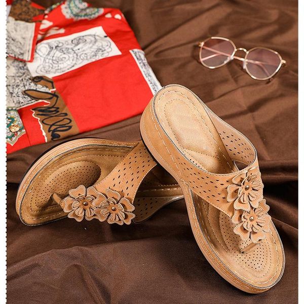 

slippers summer fashion flower sandals for women sewing thread light tang clips wedge shoes sandalias mujer, Black