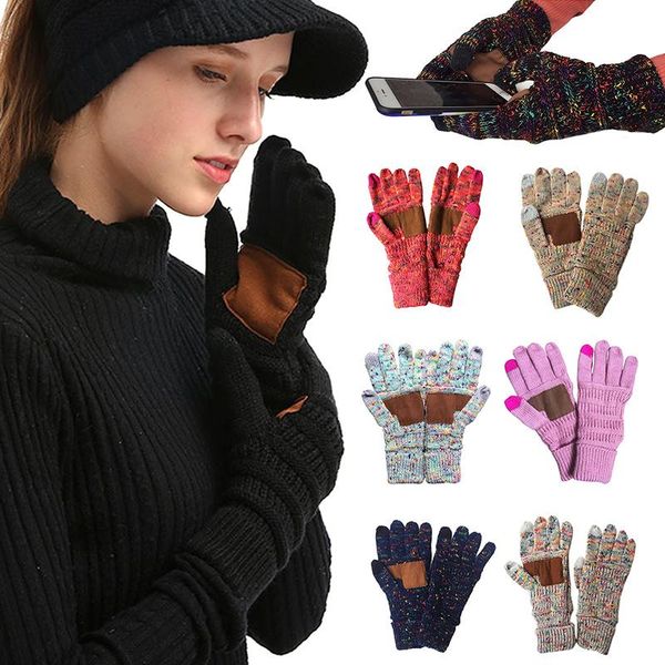 

touch screen knitted gloves winter autumn men women thicken wool cashmere mitten anti-slip warmer couple cycling, Black