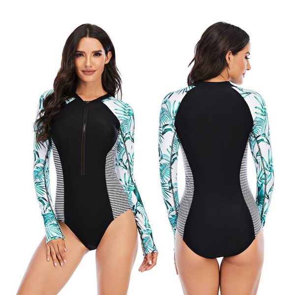 

summer women swim suit long sleeve surfing swimsuits one piece swimwear bathing female beachwear bodysuit spa one-piece suits