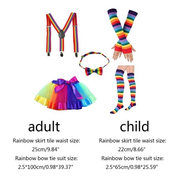 

hair clips & barrettes cosplay rainbow striped costume accessories set ruffle layered tutu skirt fingerless gloves socks bow tie suspenders, Golden;silver