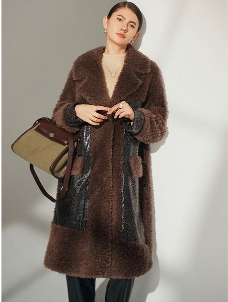 

women's fur & faux fashion 100% real wool jacket long warm coat female autumn winter jackets for women 2021 ropa de mujer zjt13, Black