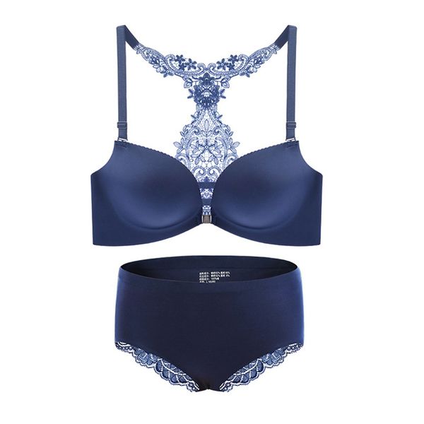 

european and american lace beautiful back front buckle girly bra set without steel ring seamless push up bra factory direct sales, Red;black