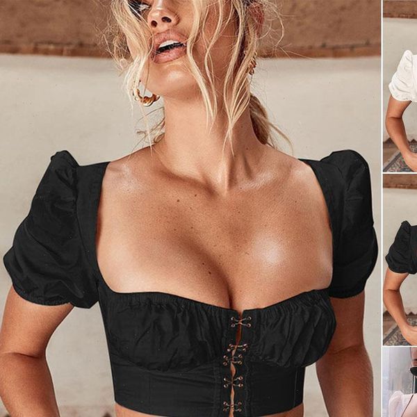 

summer womens cami short sleeve t shirts slim hollow solid color crop for, White