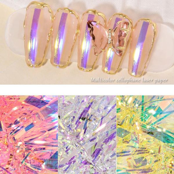 

cellophane nail art aurora colorful laser sticker long mirror irregular decoration colorful1, Black