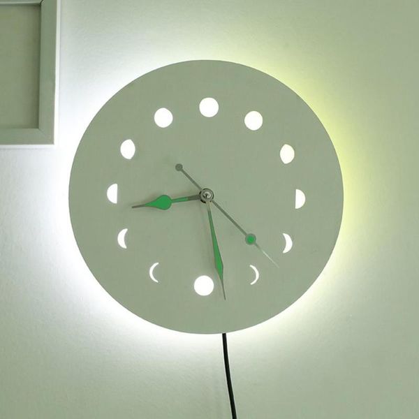 

wall clocks simple moon phase wooden fluorescent mute clock with backlight home decoration luminous pointer