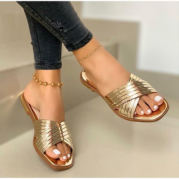 

sandals ladies slippers beach summer shoes 2021 women slip on bling gold flat slides outdoor female casual plus size, Black