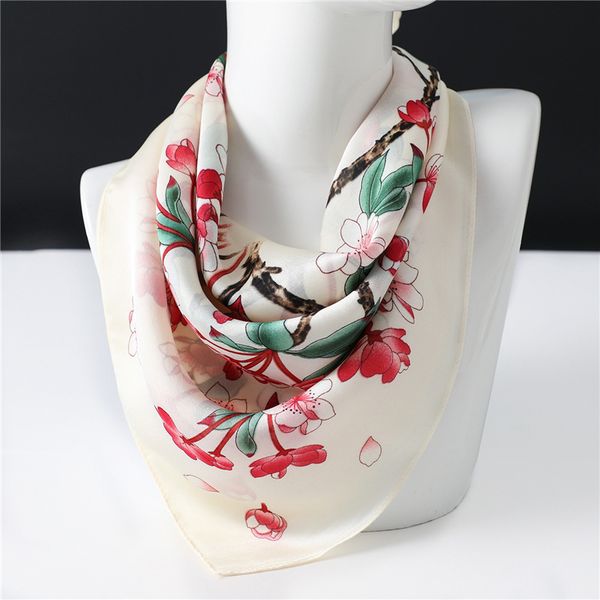 

2021 luxury floral print 70*70cm square silk scarf women pink navy spring summer satin neck scarf small head bag scarves ladies, Blue;gray