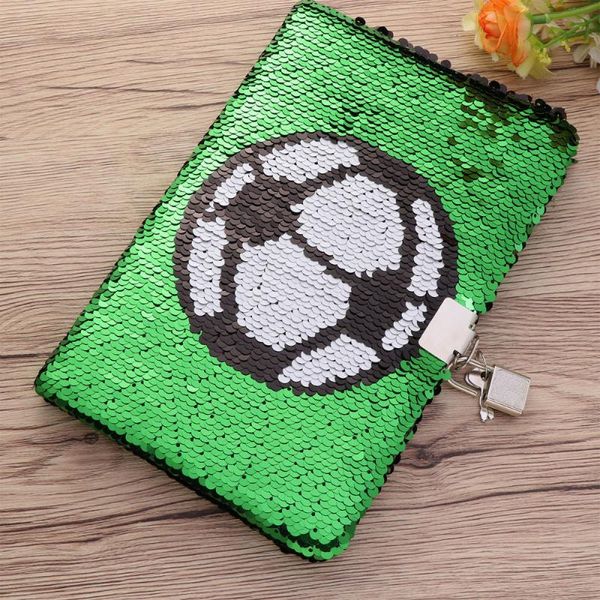 

notepads football pattern sequin journal notebook writing planner personal diary organizer with lock (green), Purple;pink
