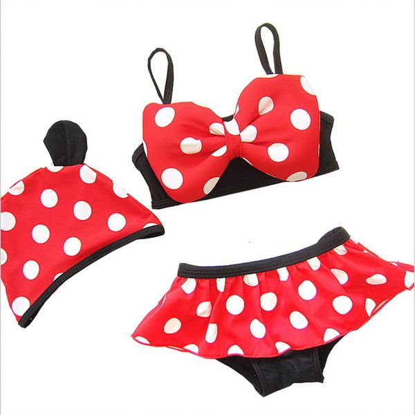 

two-pieces summer baby girls 3-pcs sets swimwear cartoon mouse white dot sling bow swimsuits with cap kids clothes e5088 q6o3, Blue