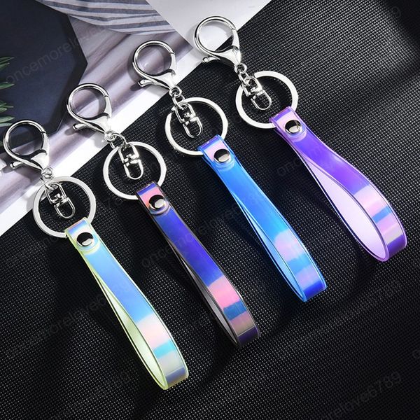 

creative colorful laser soft rubber key ring pvc keychain lanyard key chain cute women girl phone bag pendant, Slivery;golden