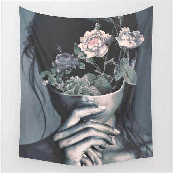 

tapestries drop flower women tapestry wall hanging hippie polyester home decor blanket fabric bedroom 180Ã230cm with 6m light