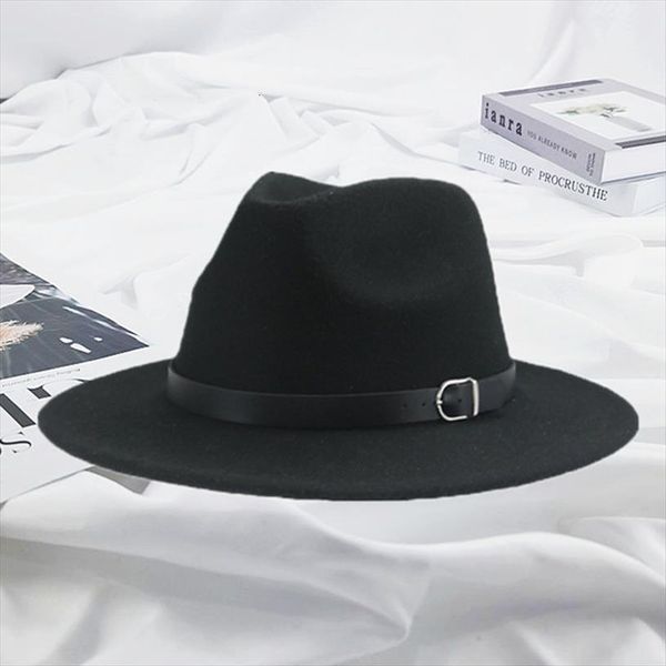 

fedora hats women wide brim band belt black white felted hat men church wedding decorate sombreros de mujer, Blue;gray