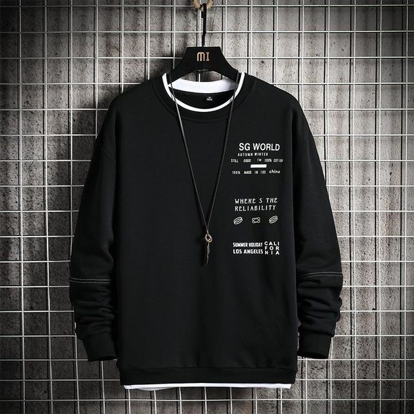 

round neck men's autumn and spring hoodie casual printing long-sleeved sweatshirt fashion pullover harajuku style hoodies & sweatshirts, Black