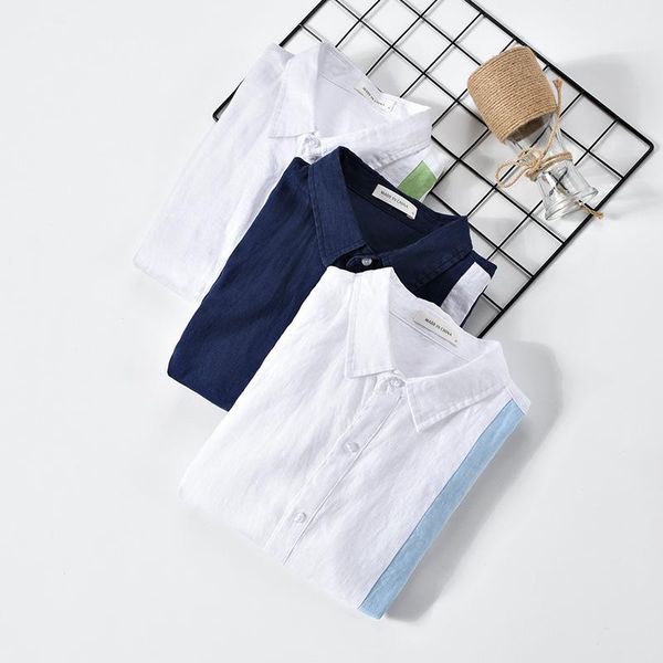 

men's casual shirts 2022 fresh and contrast shirt youth personality breathable loose cotton linen long-sleeved, White;black