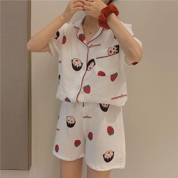 

cotton pijama kawaii roomwear women sleepwear summer strawberry pajama set cute outfits suits with shorts pyjama loungewear, Black;red