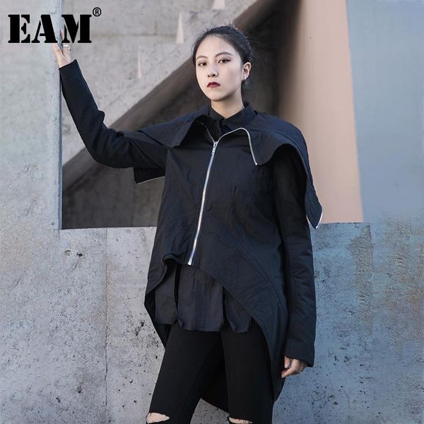 

women's down & parkas [eam] zipper big size asymmetrical cotton-padded coat long sleeve loose fit women fashion spring autumn 2021 1h31, Black