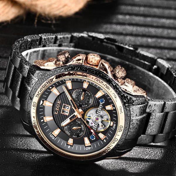 

fashion brand creative luxury men automatic mechanical watch luminous casual calendar watches wristwatches, Slivery;brown