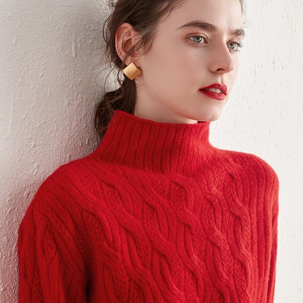 

women's sweaters 100% merino wool knitted pullovers woman half oneck thick warm fashion 2021 winter jumpers female cloth, White;black