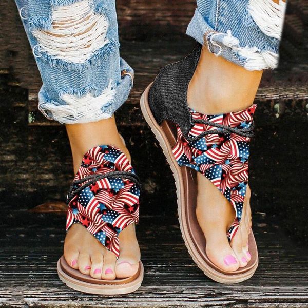 

sandals telotuny women summer independence day print zipper flip flops beach open toe flat breathable ladies footwear, Black