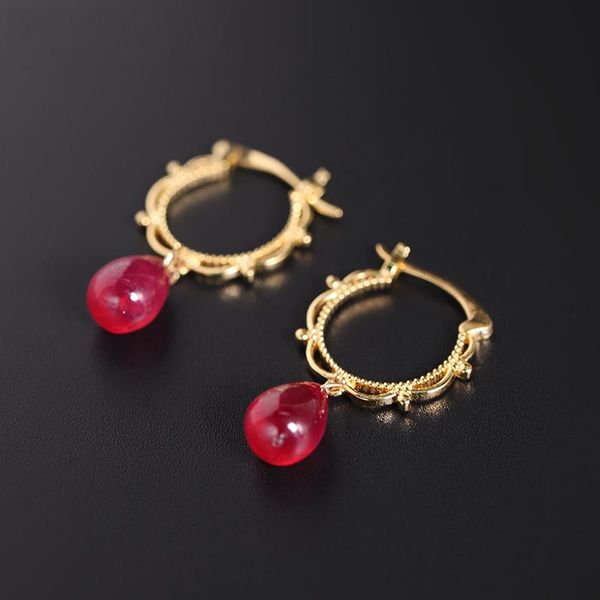

dangle & chandelier daimi plain water drop ruby earrings women's genuine gemstones 925 sterling silver color customization