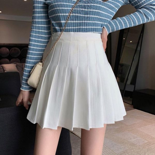 

skirts chxhms short skirt with high waist and thin white pleated, Black