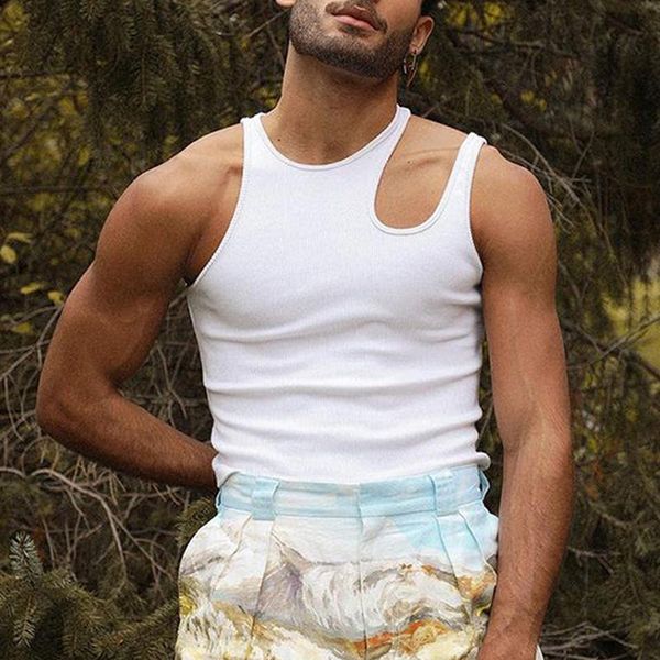 

men' tank summer men casual sleeveless vest strap solid cut-out design, White;black