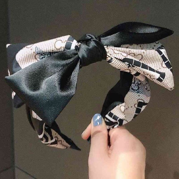 

black korean cloth art bow band pin color matching printing face wash funny headband female hair accessories, Black;brown