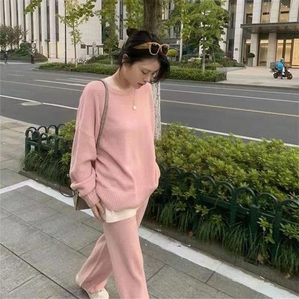 

women's two piece pants 2021 autumn and winter clothing anti-aging sweater knit casual fried street fashion sports two-piece suit, White