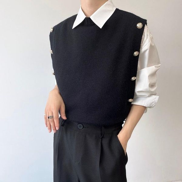 

men's vests autumn winter sweater vest men warm fashion casual knitted pullover loose o-neck sleeveless mens jumper clothes, Black;white