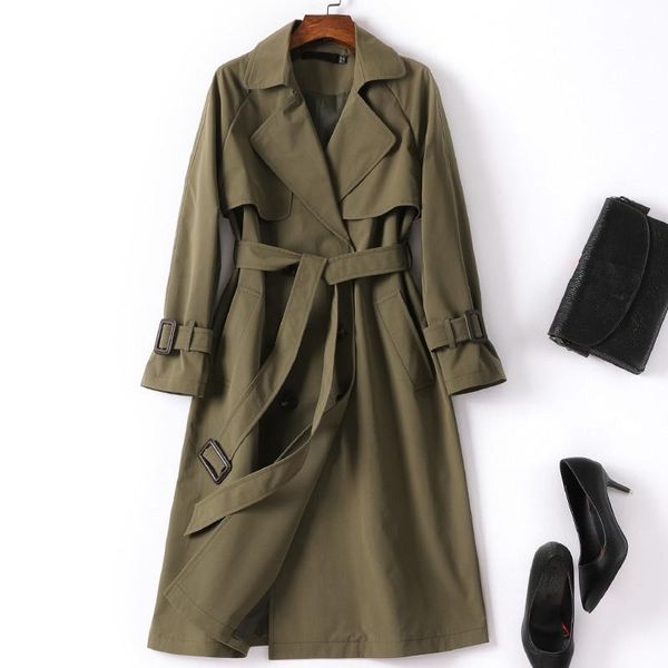 

women's trench coats autumn england style coat classic belt double breasted windbreaker women big size slim army green business outwear, Tan;black