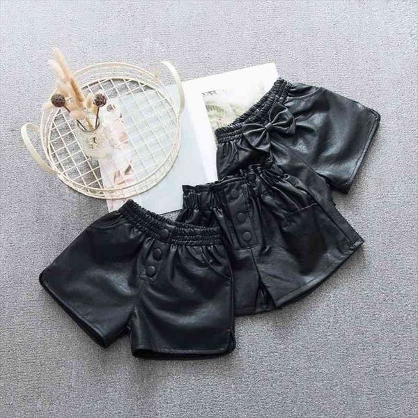 

100 160 cm spring autumn girl fashion pu leather shorts baby kids children clothes, Black