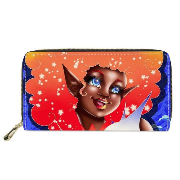 

wallets hycool fashionable for women luxury american afro girl print purses girls pu leather money bag, Red;black