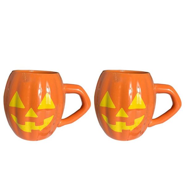 

mugs 2 pcs halloween creative pumpkin cup personality trend water household ceramic cups (orange)