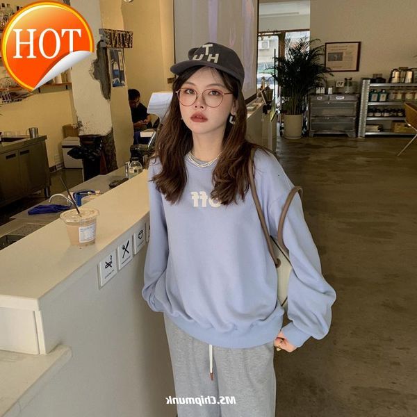 

blue female off sweater milk design autumn loose korean version of the label, Black