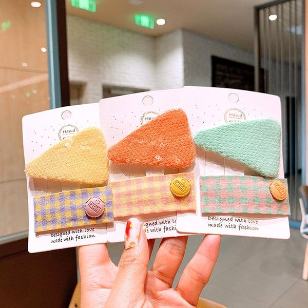 

hair accessories lovely korean children's cloth triangle hairpin small fresh girl bb clip fringe, Slivery;white