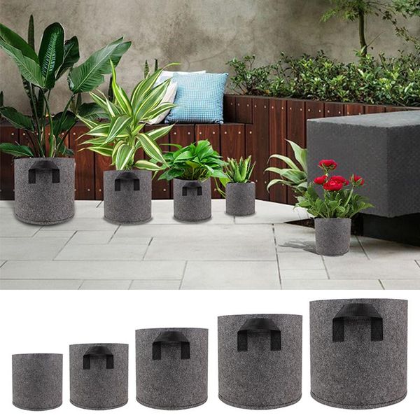 

garden vegetable potato grow bag with handle felt grey fabric plant planting growing box round pot container 1/3/5/7/10 gallon planters & po