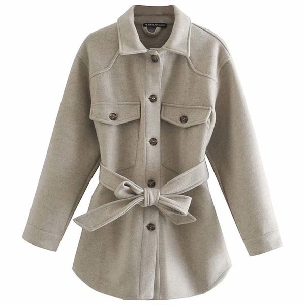 

women's wool & blends [ewq] fashion purple clothing woolen coats women autumn 2021 lapel loose single breasted lace up waist long sleev, Black