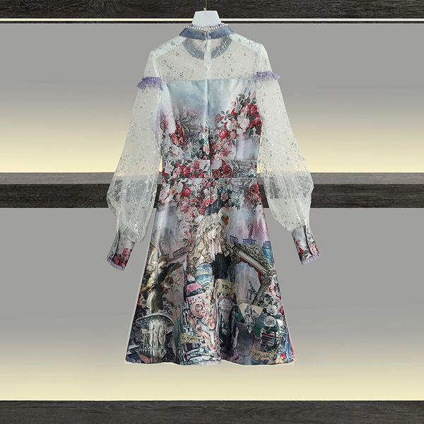 

2021 new fall womens clothing jacquard cotton printed letter beaded gilding lace lantern sleeve youthful-looking dress, White;black