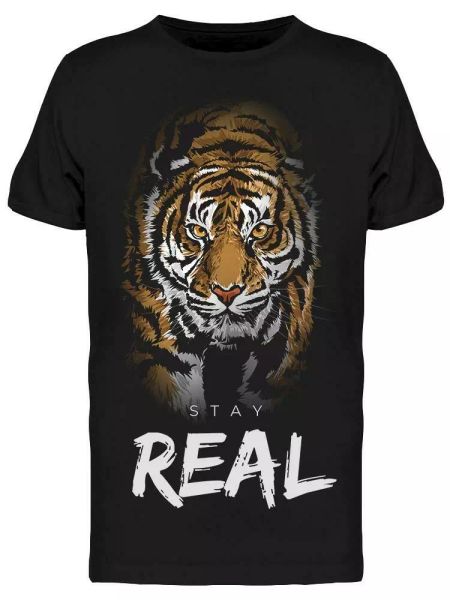 

stay real slogan tee men's -image by shutterstock, White;black