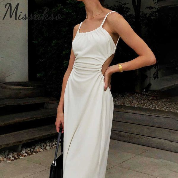 

missakso hollow out bandage dress beach club summer black white women backless spaghetti strap midi dresses 210625, Black;gray