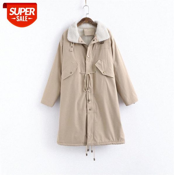 

011396 pie overcomes women's mid-length over-the-knee korean style loose lamb wool quilted jacket hong kong cotton trend #oq1k, Black