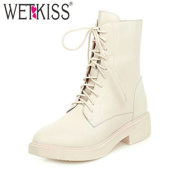 

wetkiss chunky heel ankle boots women cross tied shoes woman booties platform skid proof low heel ladies casual shoes big size 210630, Black