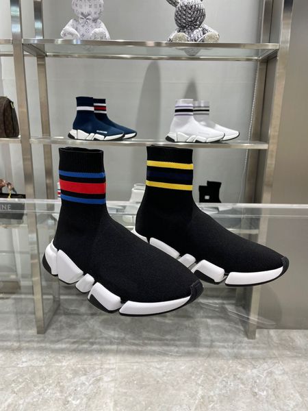 

men women classic sock shoes speed run running knitted trainers outdoor sneakers fashion brand designer ankle boots size 35-45, Black