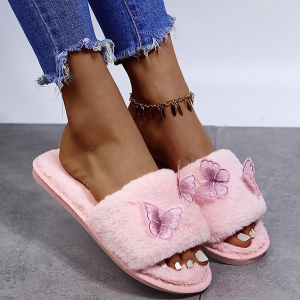 

slippers flat sandals slides fur ladies summer shoes for women, Black