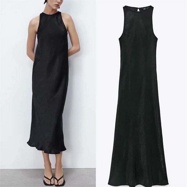 

summer women casual dress sleeveless o-neck black za female elegant fashion street party mid-calf dresses vestidos 210513, Black;gray