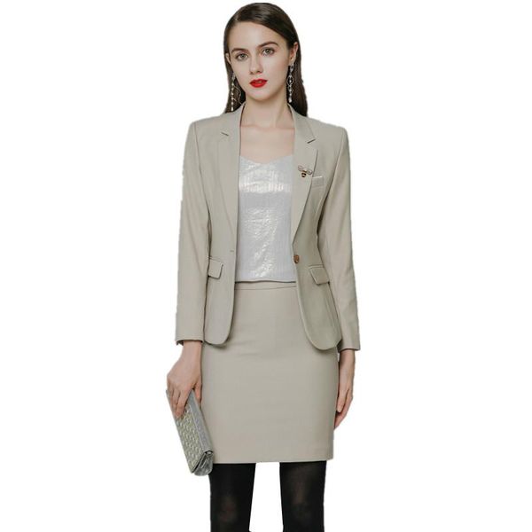 

two piece dress women's office suit skirts sets for lady blazer and skirt 2 set jacket separetely work uniform business wear, White